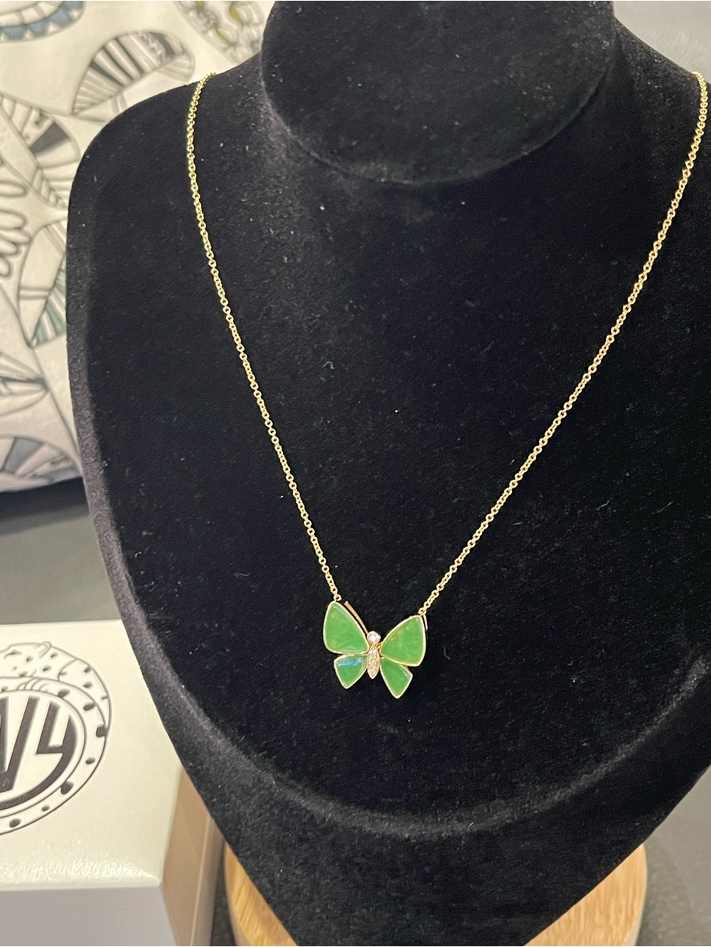 Effy 14K Yellow Gold Necklace with Green Jade & Diamond Butterfly Pendant